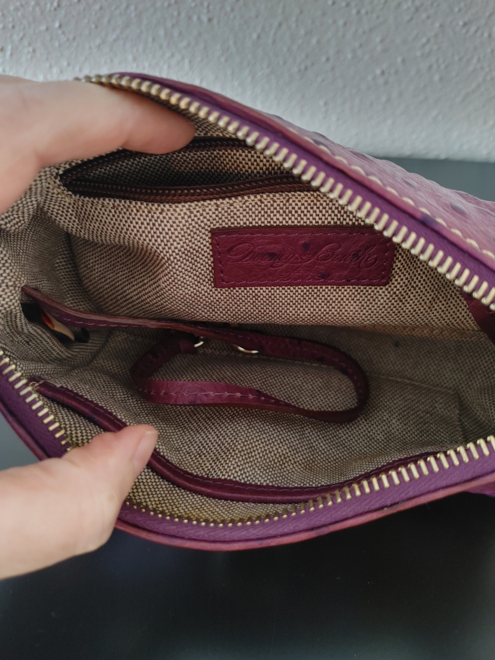 Dooney & Bourke Plum Ostrich-Embossed Mini Barrel Bag Wristlet - Picture 6 of 6